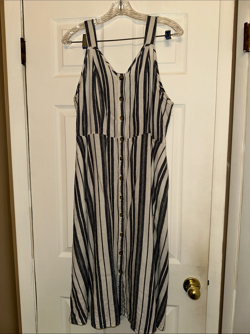 Terra & Sky Black and White Striped Button-Front Midi Dress